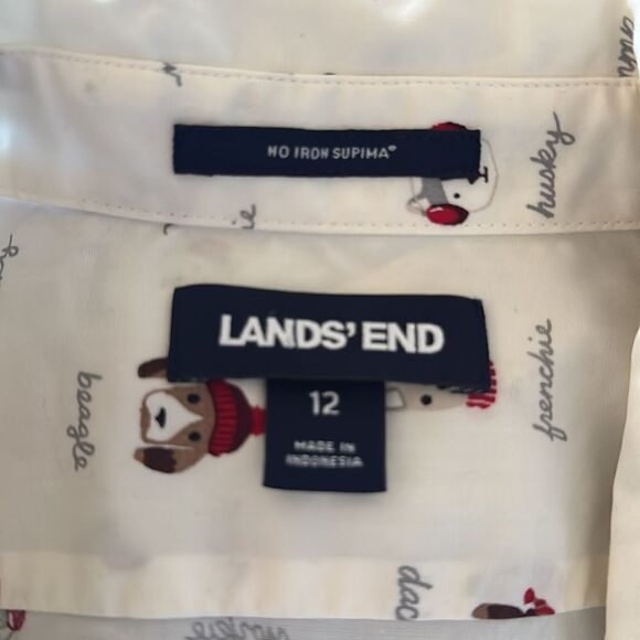 Lands’ End Women’s Size 12 Winter Dog Print No Iron Cotton Button Down Shirt - Picture 12 of 12
